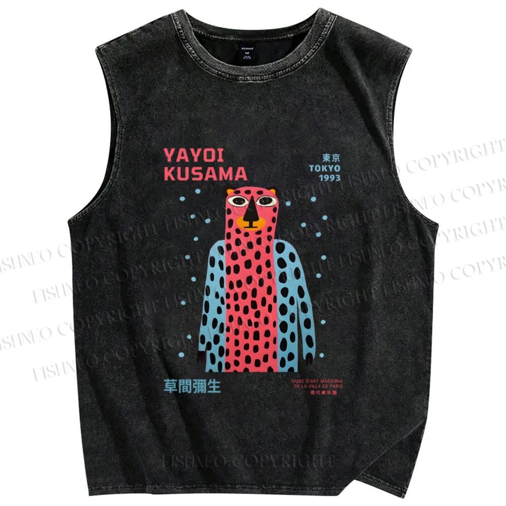 Unisex Yayoi Kusama Funny Panther Printed Washed Tank Top