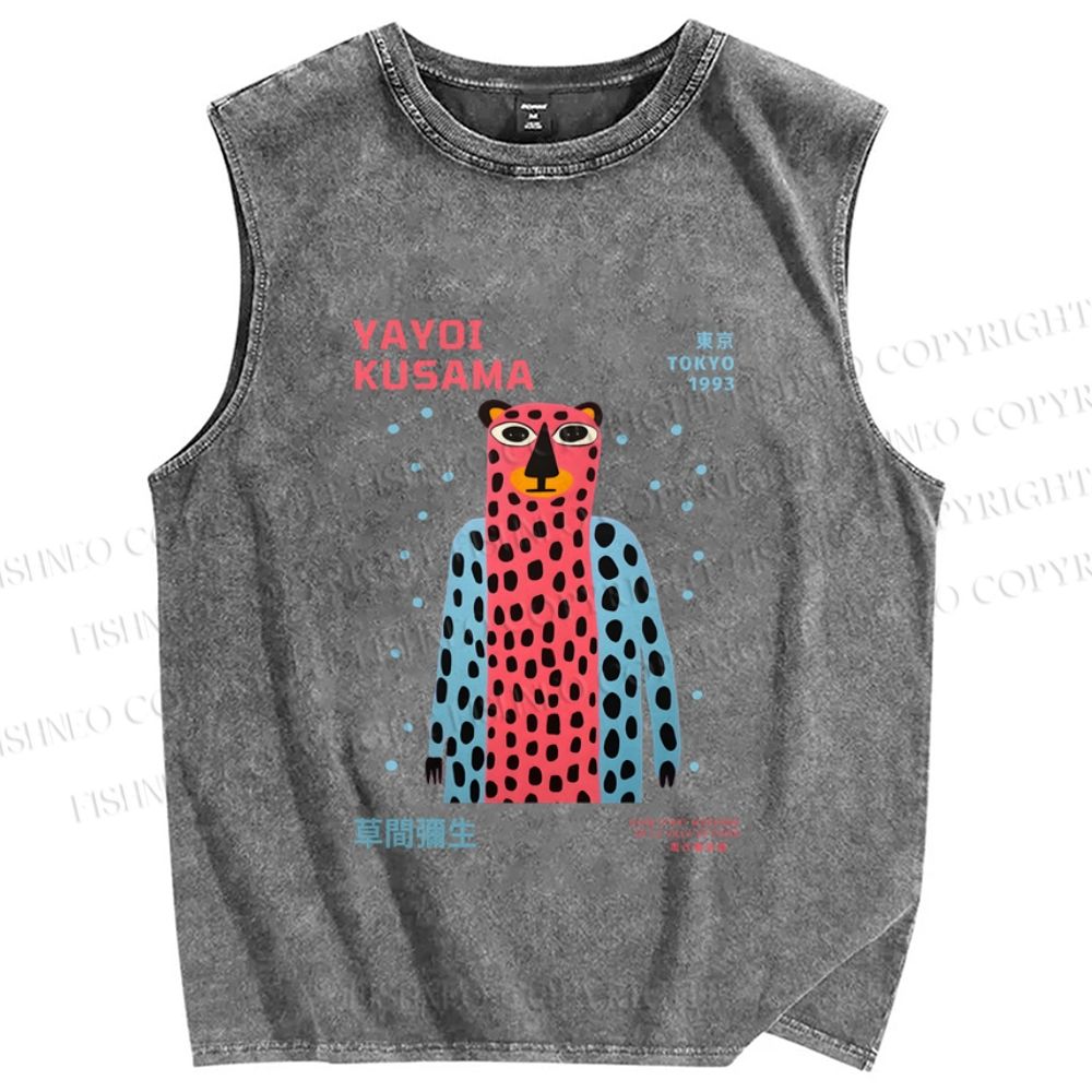 Unisex Yayoi Kusama Funny Panther Printed Washed Tank Top