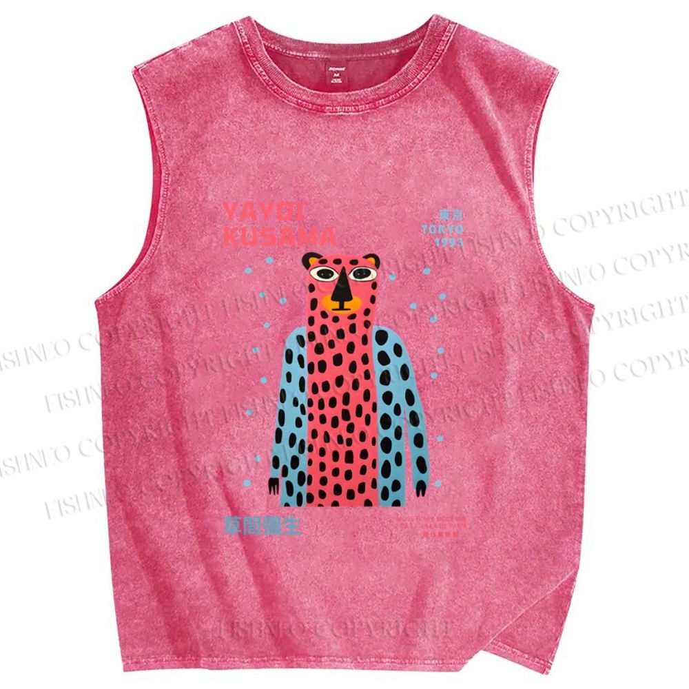 Unisex Yayoi Kusama Funny Panther Printed Washed Tank Top