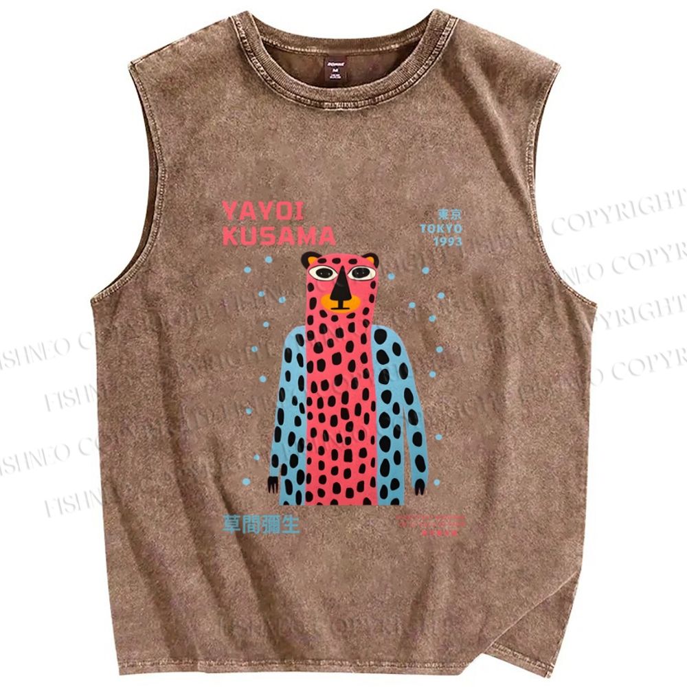 Unisex Yayoi Kusama Funny Panther Printed Washed Tank Top