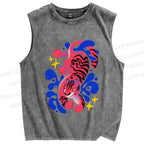 Unisex Tiger in Blue Smog Printed Washed Tank Top