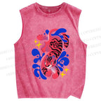 Unisex Tiger in Blue Smog Printed Washed Tank Top