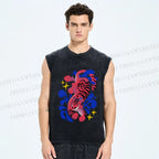 Unisex Tiger in Blue Smog Printed Washed Tank Top