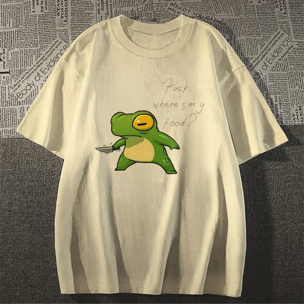 Fuck Where's My Food Crazy Frog Funny Print Casual T-shirt