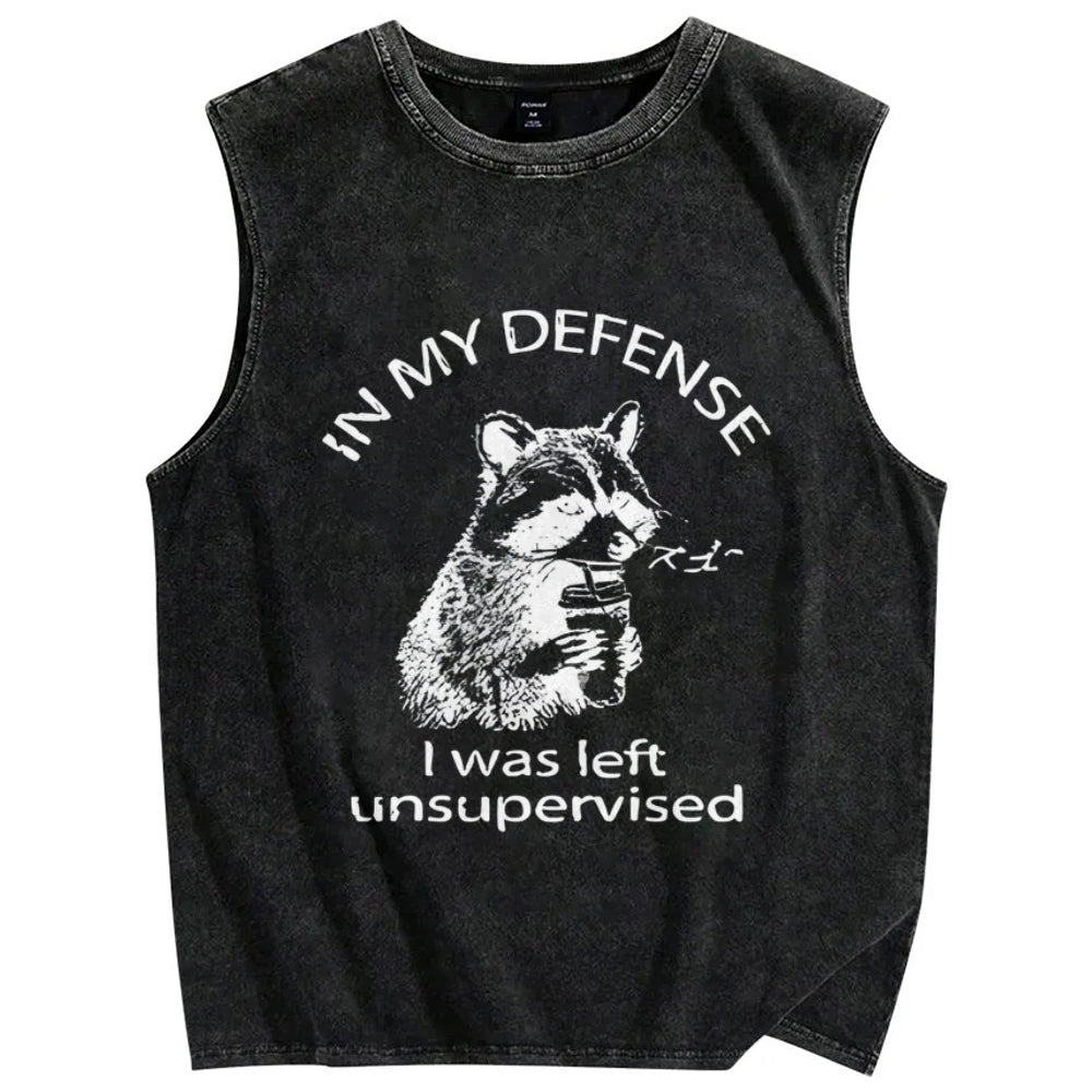 Left Unsupervised Raccoon Vintage Distressed Washed Tank Top