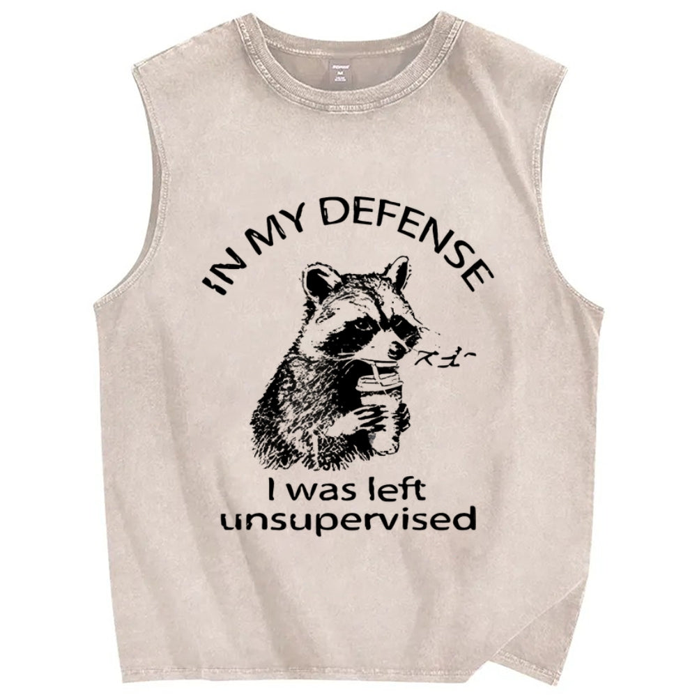Left Unsupervised Raccoon Vintage Distressed Washed Tank Top