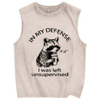 Left Unsupervised Raccoon Vintage Distressed Washed Tank Top