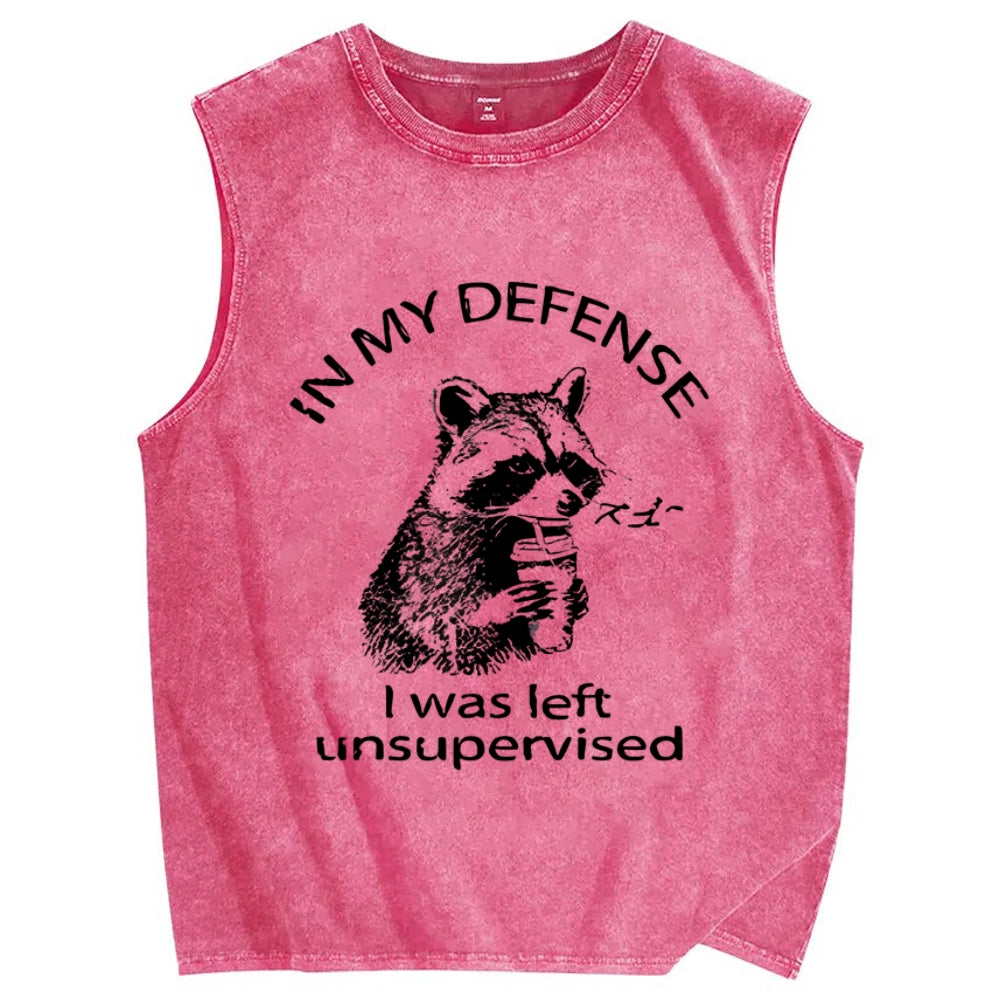 Left Unsupervised Raccoon Vintage Distressed Washed Tank Top