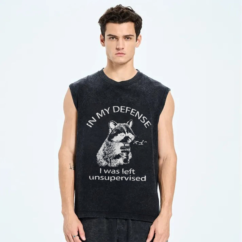 Left Unsupervised Raccoon Vintage Distressed Washed Tank Top