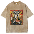 Schnauzer Eating Ramen Washed T-Shirt