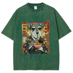 Schnauzer Eating Ramen Washed T-Shirt