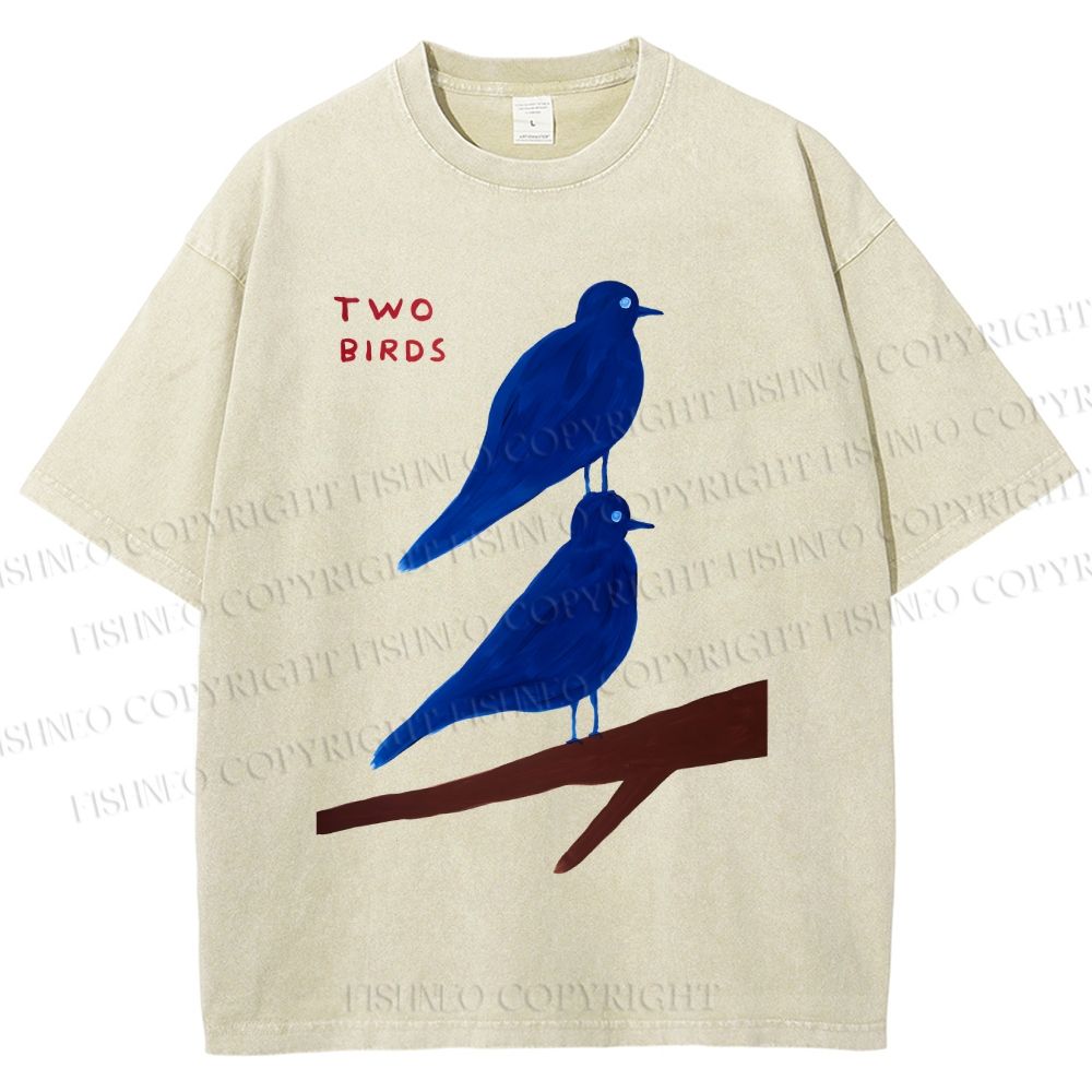 Unisex Two Birds Printed Washed Tee