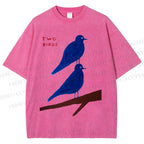 Unisex Two Birds Printed Washed Tee