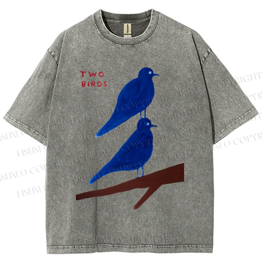 Unisex Two Birds Printed Washed Tee