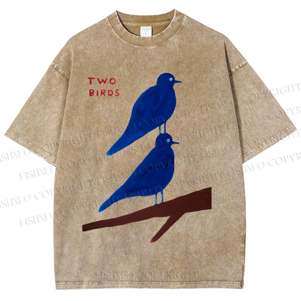 Unisex Two Birds Printed Washed Tee