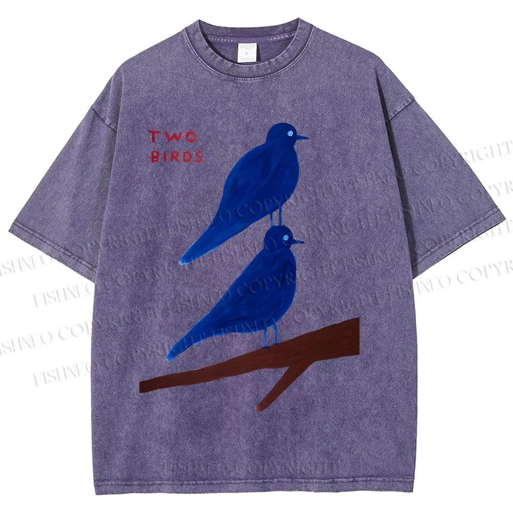 Unisex Two Birds Printed Washed Tee