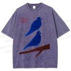 Unisex Two Birds Printed Washed Tee