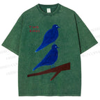 Unisex Two Birds Printed Washed Tee