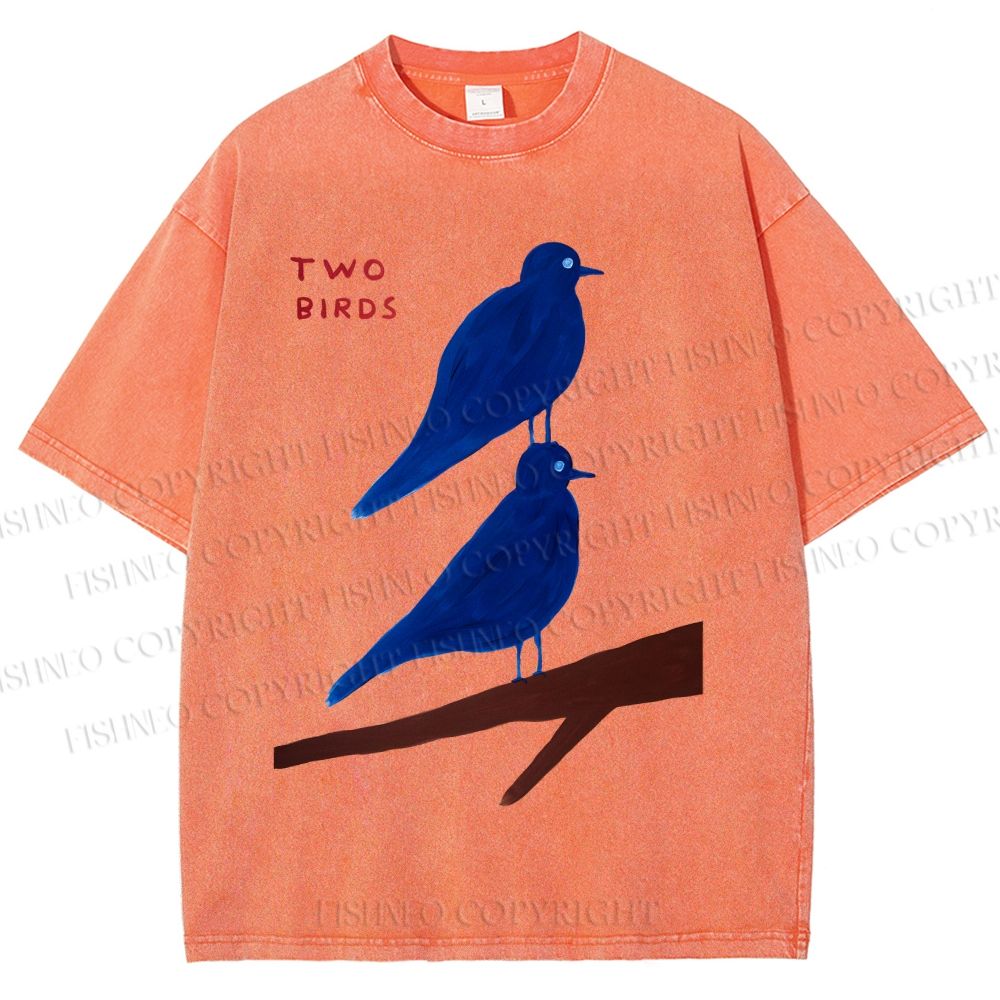 Unisex Two Birds Printed Washed Tee