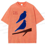 Unisex Two Birds Printed Washed Tee
