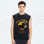 Unisex Snack Bar Black Cat Printed Washed Tank Top