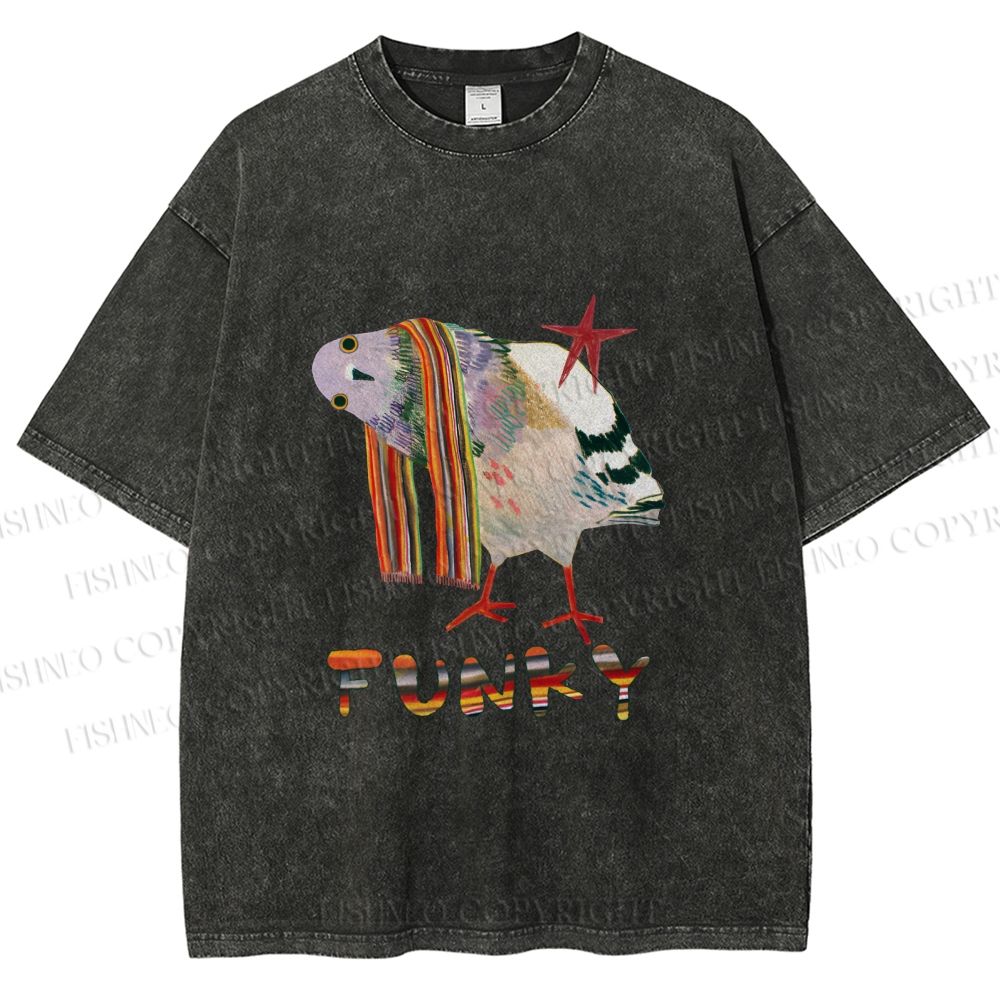 Unisex Funky Pigeon With a Funky Scarf Printed Washed Tee