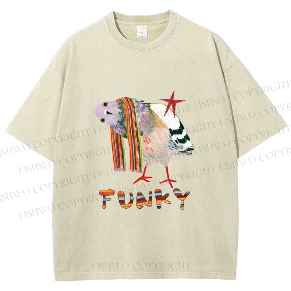 Unisex Funky Pigeon With a Funky Scarf Printed Washed Tee