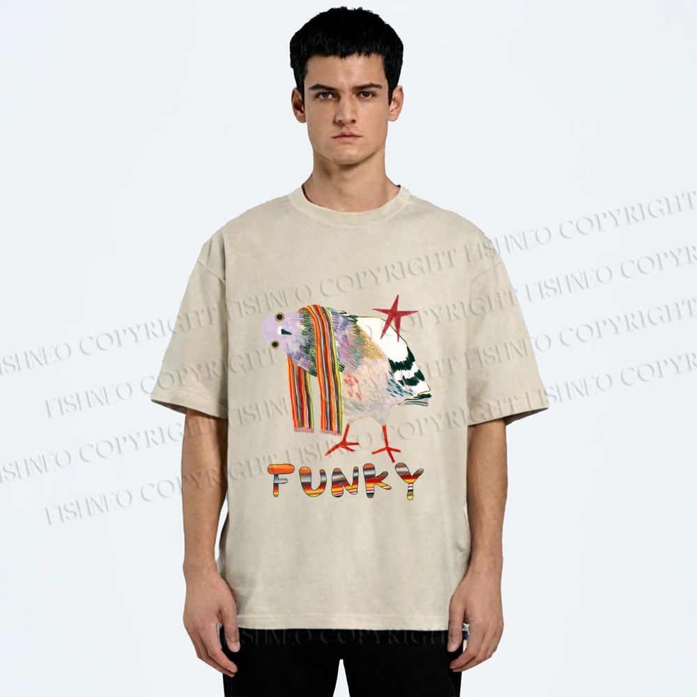 Unisex Funky Pigeon With a Funky Scarf Printed Washed Tee