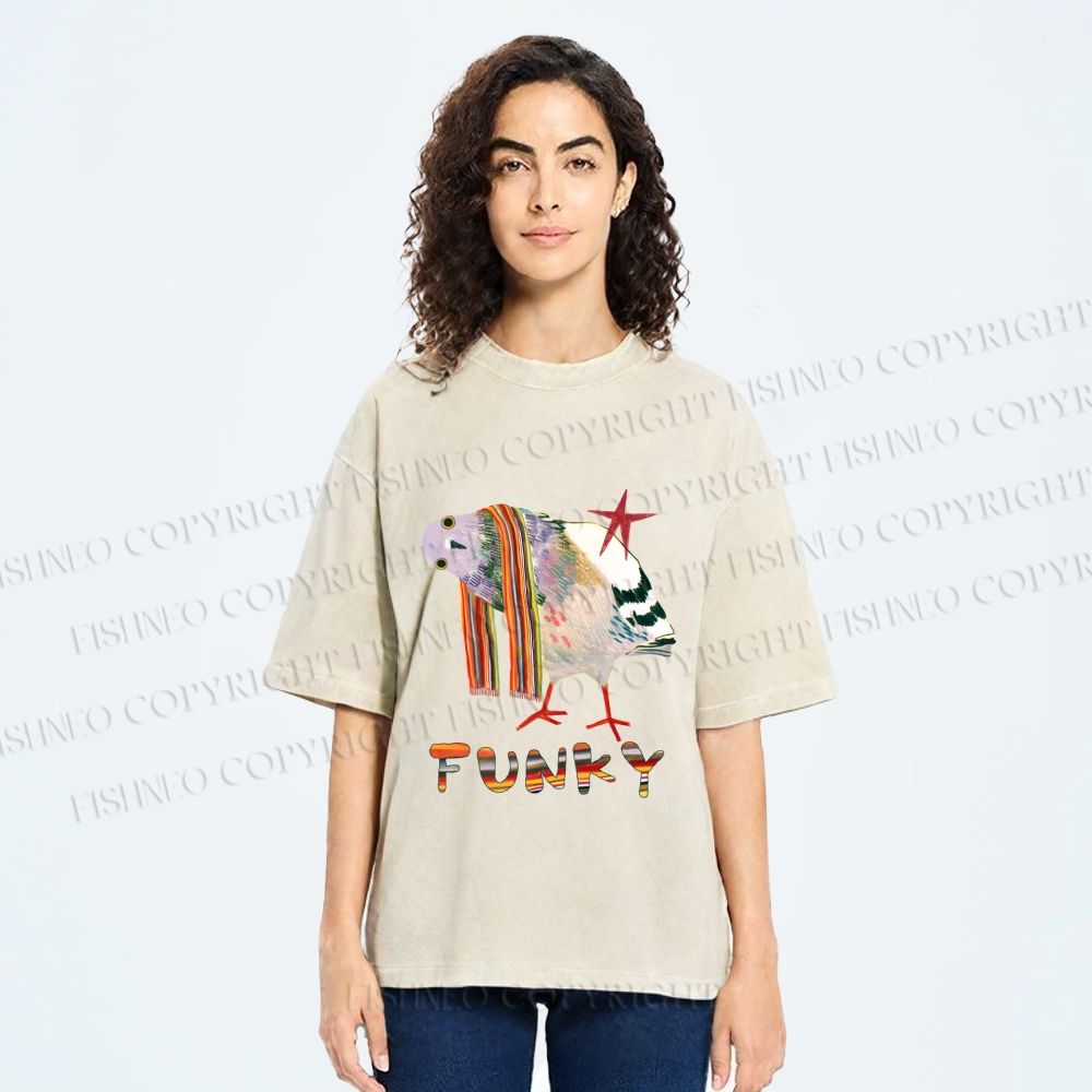 Unisex Funky Pigeon With a Funky Scarf Printed Washed Tee