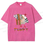 Unisex Funky Pigeon With a Funky Scarf Printed Washed Tee