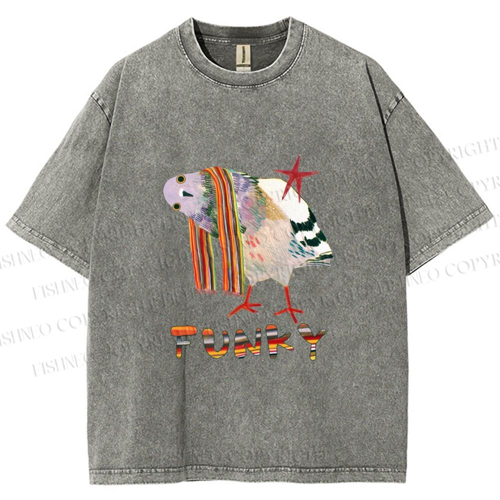 Unisex Funky Pigeon With a Funky Scarf Printed Washed Tee