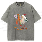 Unisex Funky Pigeon With a Funky Scarf Printed Washed Tee