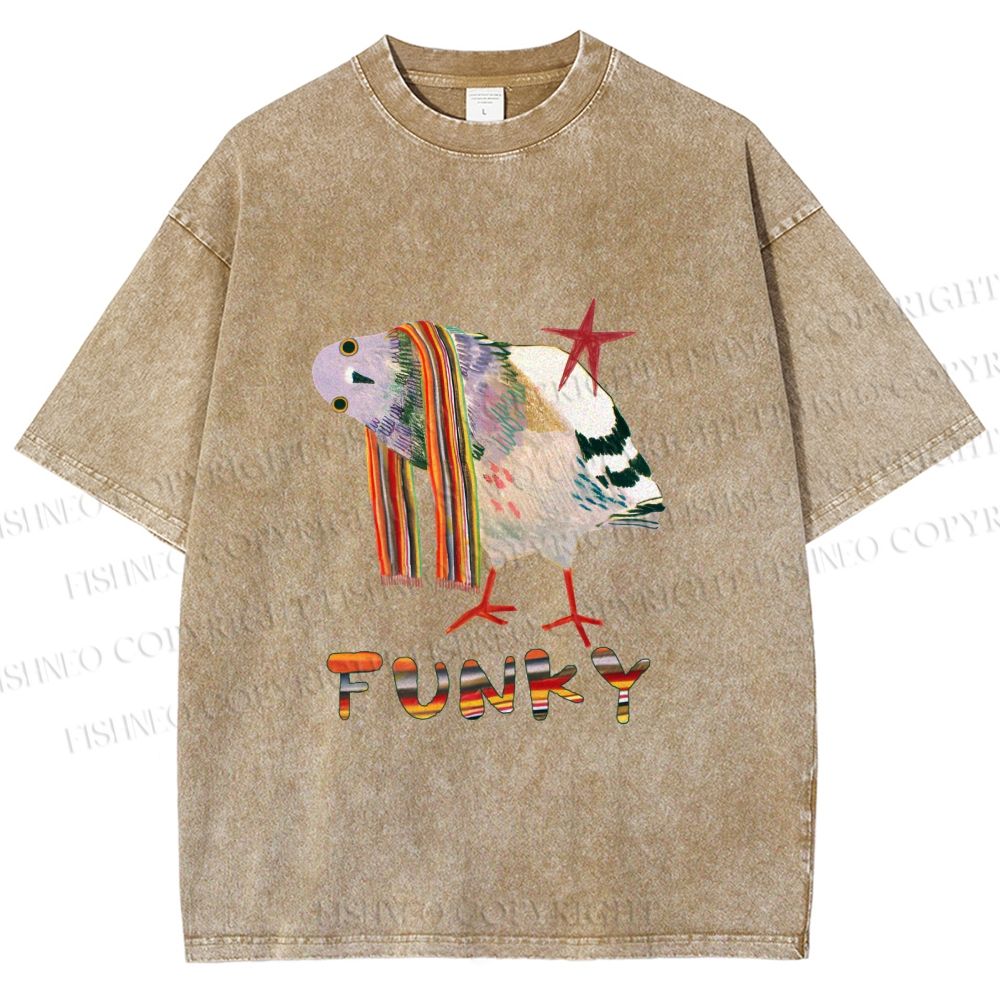 Unisex Funky Pigeon With a Funky Scarf Printed Washed Tee
