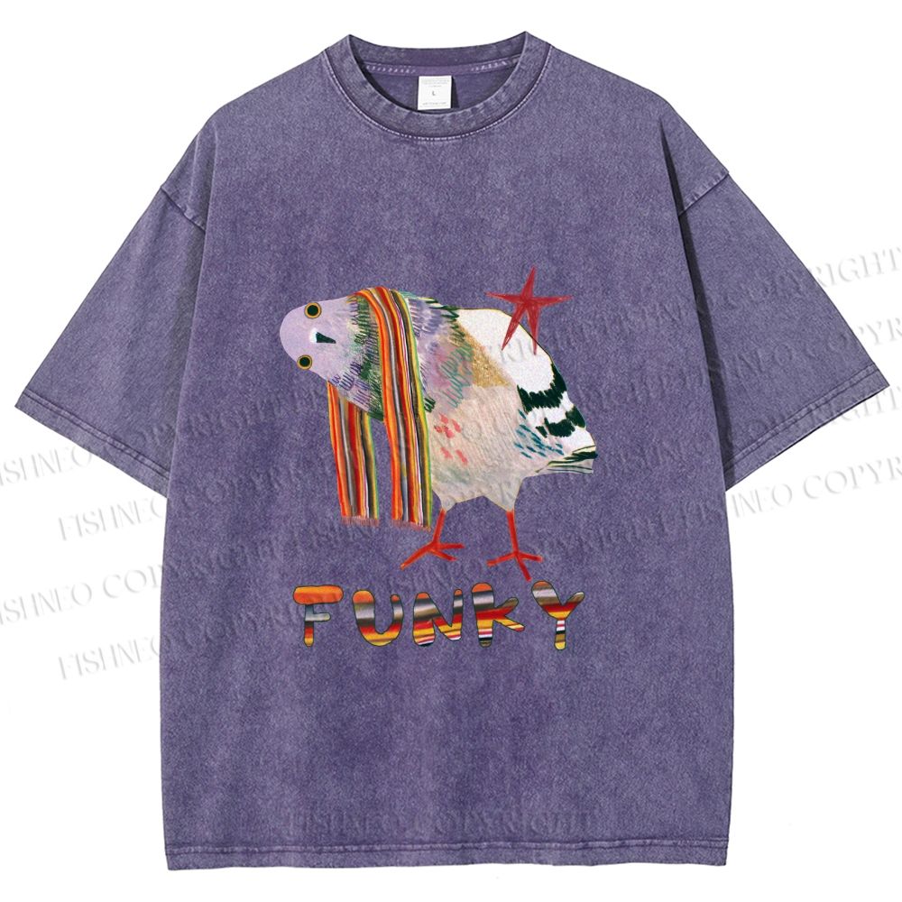 Unisex Funky Pigeon With a Funky Scarf Printed Washed Tee