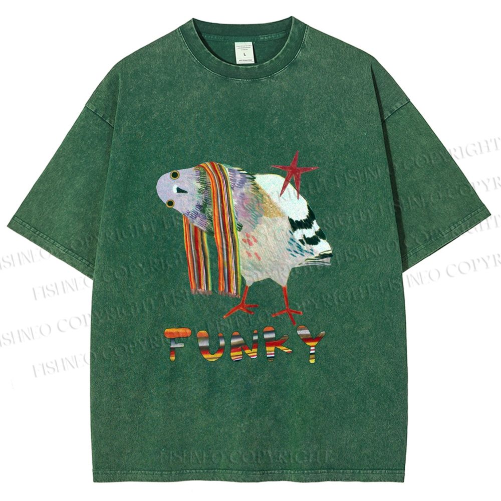 Unisex Funky Pigeon With a Funky Scarf Printed Washed Tee
