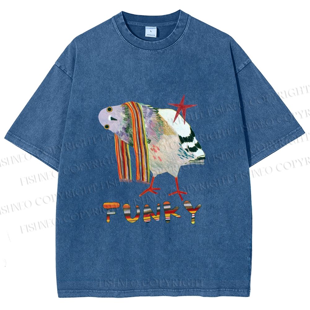 Unisex Funky Pigeon With a Funky Scarf Printed Washed Tee