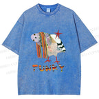 Unisex Funky Pigeon With a Funky Scarf Printed Washed Tee