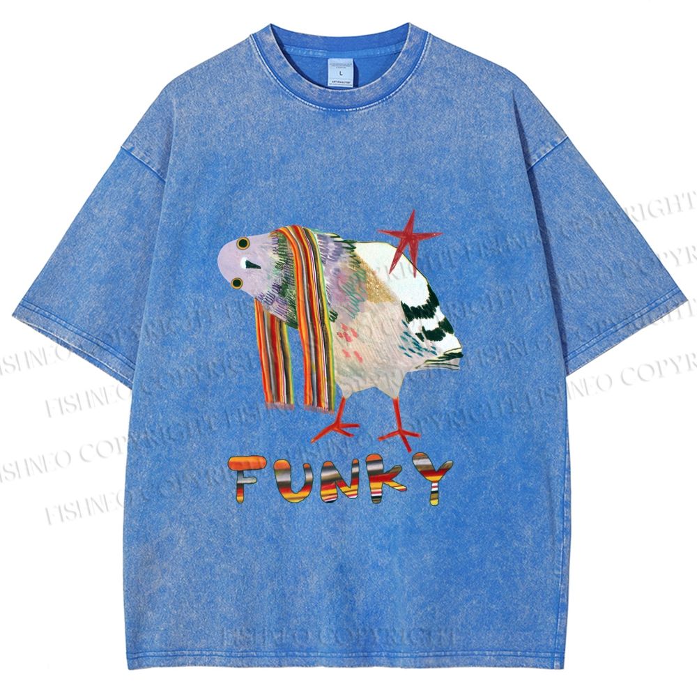 Unisex Funky Pigeon With a Funky Scarf Printed Washed Tee