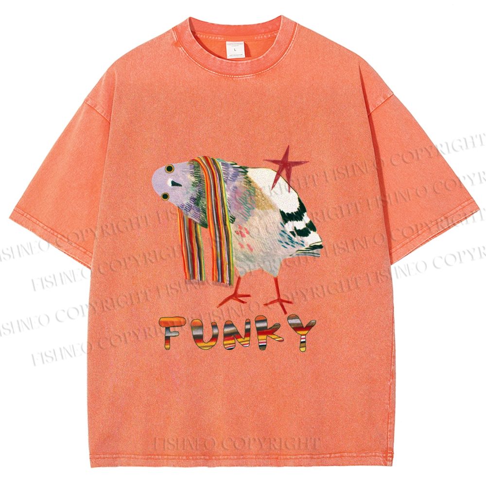 Unisex Funky Pigeon With a Funky Scarf Printed Washed Tee