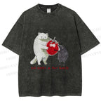 Unisex Cat Share a Tiny Tomato with Rat Printed Washed Tee