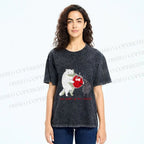 Unisex Cat Share a Tiny Tomato with Rat Printed Washed Tee