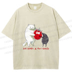 Unisex Cat Share a Tiny Tomato with Rat Printed Washed Tee