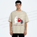 Unisex Cat Share a Tiny Tomato with Rat Printed Washed Tee