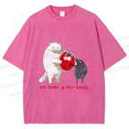Unisex Cat Share a Tiny Tomato with Rat Printed Washed Tee
