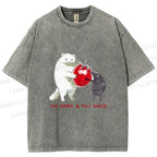 Unisex Cat Share a Tiny Tomato with Rat Printed Washed Tee