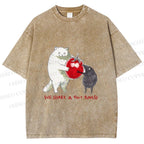 Unisex Cat Share a Tiny Tomato with Rat Printed Washed Tee