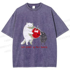 Unisex Cat Share a Tiny Tomato with Rat Printed Washed Tee
