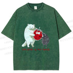 Unisex Cat Share a Tiny Tomato with Rat Printed Washed Tee