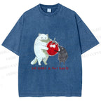 Unisex Cat Share a Tiny Tomato with Rat Printed Washed Tee