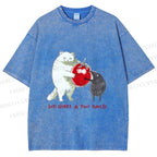 Unisex Cat Share a Tiny Tomato with Rat Printed Washed Tee